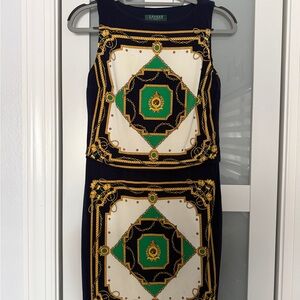 Lauren Ralph Lauren Black and Gold Geometric Mini Dress